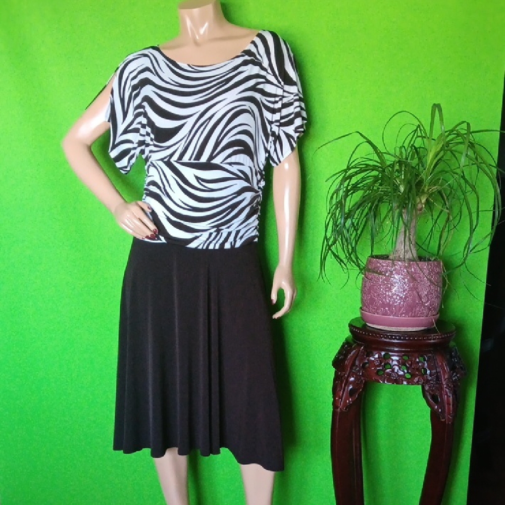 Enfocus Studio Brown and White Zebra Print Midi Dress, Sz. 14W